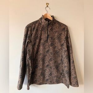 Lands' End women’s leopard fleece quarter zip brown zip up L NWOT